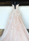 Fashion Lace up Back Long Prom Dress with Applique Lace, Long Formal Evening Dress