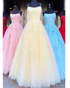 Fancy Spaghetti Straps Long Grils Yellow Graduation Senior Lace Prom Dresses  2022 PL8714