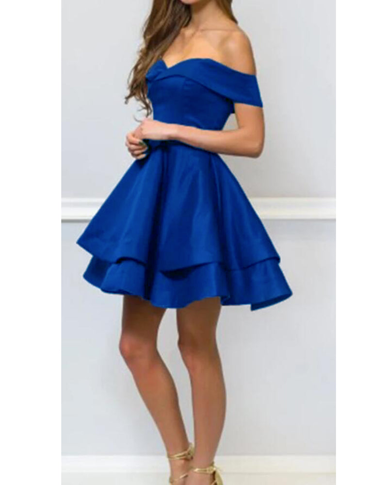 Vestido de graduación semiformal corto con hombros descubiertos para adolescentes Vestido de fiesta azul real SP0814 