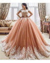 Coral Pink Ball Gown Prom Girls Sweet 16 Quinceanera Dress Wedding Gowns with Lace