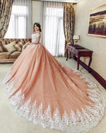 Coral Pink Ball Gown Prom Girls Sweet 16 Quinceanera Dress Wedding Gowns with Lace