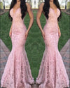 Amazing V Neck Senior Girls Mermaid /Truppet Spaghetti Straps Lace Formal Prom Dress Long