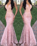 Amazing V Neck Senior Girls Mermaid /Truppet Spaghetti Straps Lace Formal Prom Dress Long