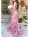 Amazing V Neck Senior Girls Mermaid /Truppet Spaghetti Straps Lace Formal Prom Dress Long