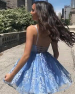 Light Blue Spaghetti Straps Short lace Prom Dress Homecoming Gown SP0316