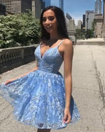 Light Blue Spaghetti Straps Short lace Prom Dress Homecoming Gown SP0316