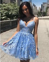 Light Blue Spaghetti Straps Short lace Prom Dress Homecoming Gown SP0316