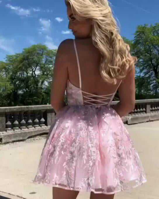 Light Blue Spaghetti Straps Short lace Prom Dress Homecoming Gown SP0316