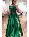 Sexy Dark Green Off The Should Satin Evening Party Dresses 2020 Vestidos with High Slit