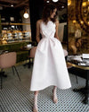 Casual Ruched Waist Teal Length Bridal Wedding Dress with Pockacts