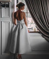 Casual Ruched Waist Teal Length Bridal Wedding Dress with Pockacts