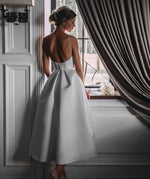 Casual Ruched Waist Teal Length Bridal Wedding Dress with Pockacts