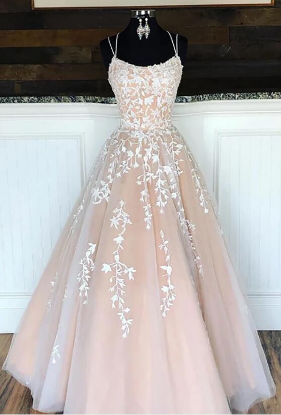 PL0525 Amazing Ivory / Nude Criss-cross Back Spaghetti Lace Ball Gown Siaoryne PL0525 Amazing Ivory / Nude Criss-cross Back Spaghetti Lace Ball Gown Siaoryne