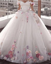 Pink/White Off Shoulder Ball Gown Floral /flowers Wedding Dress Girls Sweet 16 quinceanera Gown First Debutante Gown