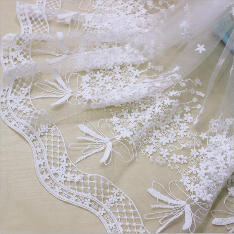 Embroidery Lace Tulle White Fabric for wedding Dress / Casual Dress DIY Cloth