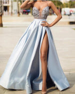 PL05112 Sexy Baby Blue Long Formal Evening Dress with High Slit Lace Vestido De Festa Longo 2020