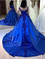 Royal Blue Lace Ball Gown Women Formal Wedding Party Gowns Evening Wear Dress 2022 PL0512