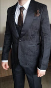 Royal Blue Jacquard Floral Wedding Suit for men Groom tuxedo 2 Pieces (blazer +black pants))