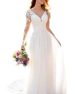 WD05171 Chiffon Long Sleeves Beach Wedding Dress 2020 Women Bridal Lace Gown