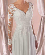 WD05171 Chiffon Long Sleeves Beach Wedding Dress 2020 Women Bridal Lace Gown