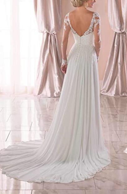 WD05171 Chiffon Long Sleeves Beach Wedding Dress 2020 Women Bridal Lace Gown