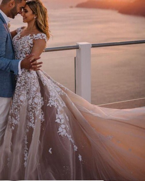 WD568 Lace V Back Princess Ball Gown Wedding Dress Champagne/ Ivory Br Siaoryne WD568 Lace V Back Princess Ball Gown Wedding Dress Champagne/ Ivory Br Siaoryne