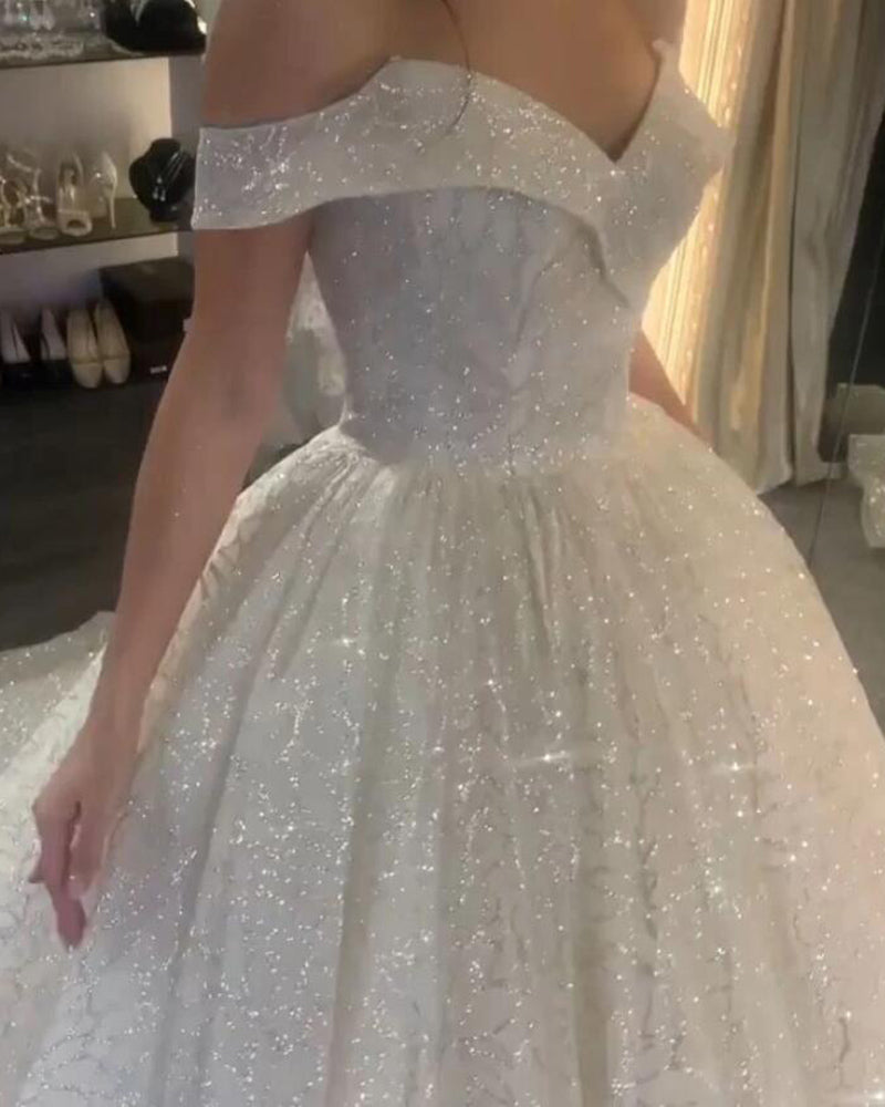Siaoryne WD0523 Vestido De Novia Fancy Luxury Bling Bling Sparkly Wedding Dress Ball Gown Off the Shoulder Sequins Bridal Dress