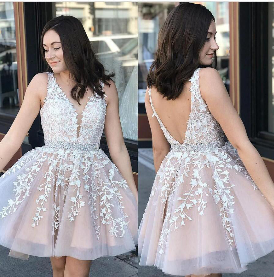 SP0520 Lovely Two Tulle Nude/ivory Lace Homecoming Dress for Teens Gir Siaoryne SP0520 Lovely Two Tulle Nude/ivory Lace Homecoming Dress for Teens Gir Siaoryne