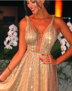 Sparkle Women Gold Sequins Prom Evening Long Dress Party Gown with Straps Vestido De Festa Longo PL0529