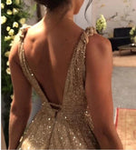 Sparkle Women Gold Sequins Prom Evening Long Dress Party Gown with Straps Vestido De Festa Longo PL0529