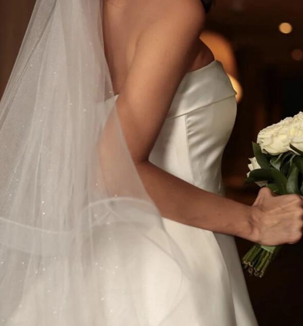 Elegant Strapless Ivory Satin Wedding Dress with Split WD0524