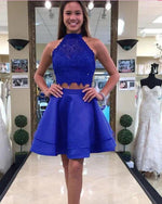 Lovely Crop Top Blue Lace Short Graduation Dress for School Girls  Cocktail Homecoming Gown ,Grad Dress 2022