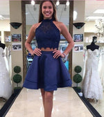 Lovely Crop Top Blue Lace Short Graduation Dress for School Girls  Cocktail Homecoming Gown ,Grad Dress 2022