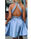 Lovely Crop Top Blue Lace Short Graduation Dress for School Girls  Cocktail Homecoming Gown ,Grad Dress 2022