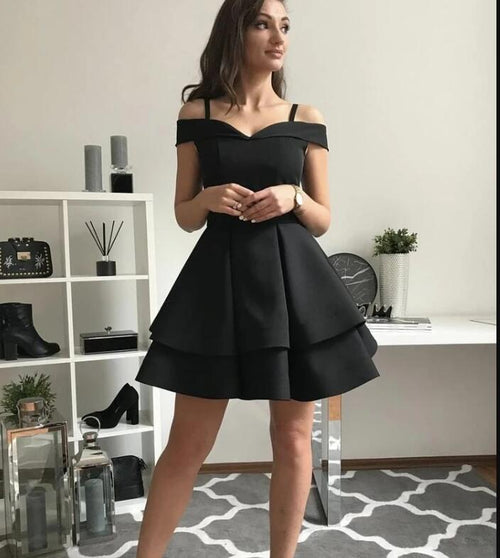 Fashion Navy Blue /Black Off Shoulder Graduation /Homecoming Short Prom Dress, Junior Girls Short Cocktail Party Gown SP0610