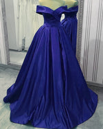 Elegant Satin A Line Teal Blue Off shoudler Long Evening Dress Gala Gown PL0621