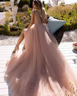 Blush Pink Soft Tulle Sexy V Neck  Long Women Formal Evening Dresses ,Pink Wedding Gown PD0601