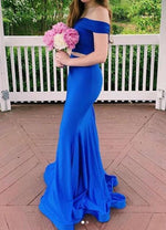 Off the Shoulder Fitted Royal Blue Formal Evening Dress Long PL07049
