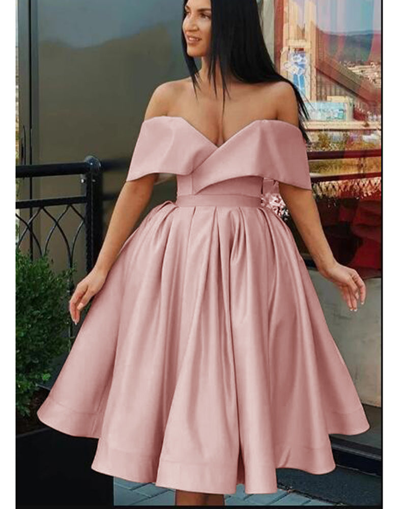 New Off  Shoulder Gold Yellow Knee Length Short Prom Dress Homecoming Gown ,8th Grade Graduataion Dress SP0617