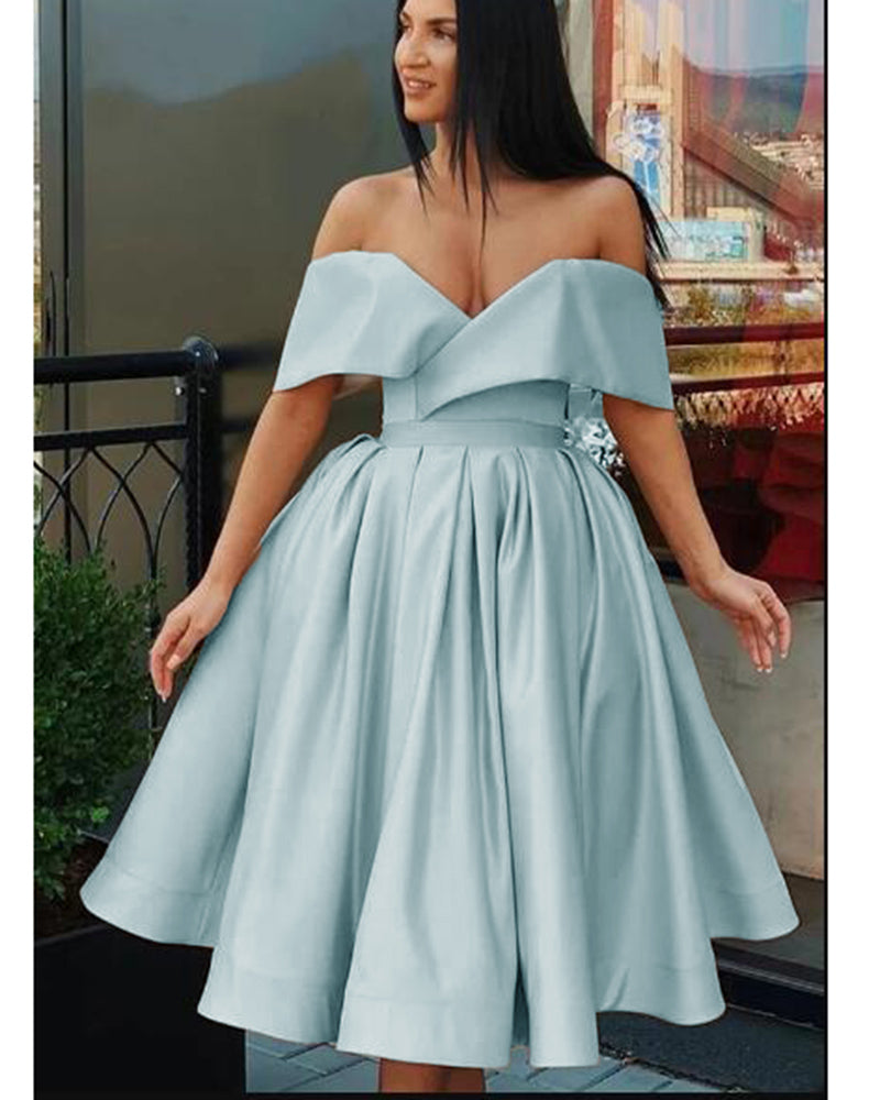 New Off  Shoulder Gold Yellow Knee Length Short Prom Dress Homecoming Gown ,8th Grade Graduataion Dress SP0617