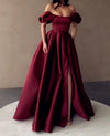Satin A Line Emerald Green Poofy Short Sleeves Long Prom Evening Gown PL08042