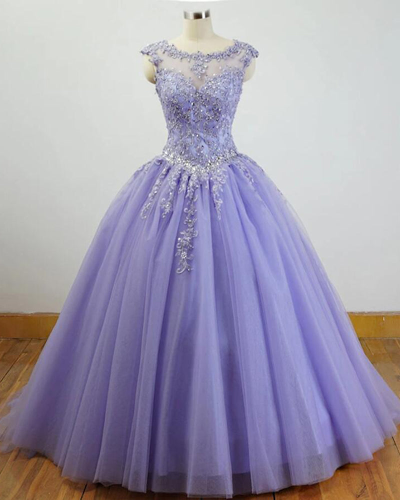 Gorgeous Cap Sleeves Lavender Ball Gown Quinceanera Dresses lace Appliqued ,Beading Bling Bling Sweet 16 dress, Debutante Gown,prom dresses ball gown