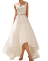 New arrive high Low Lace Beading Beach Wedding Dress Front short Long Back organza Bridal Gown
