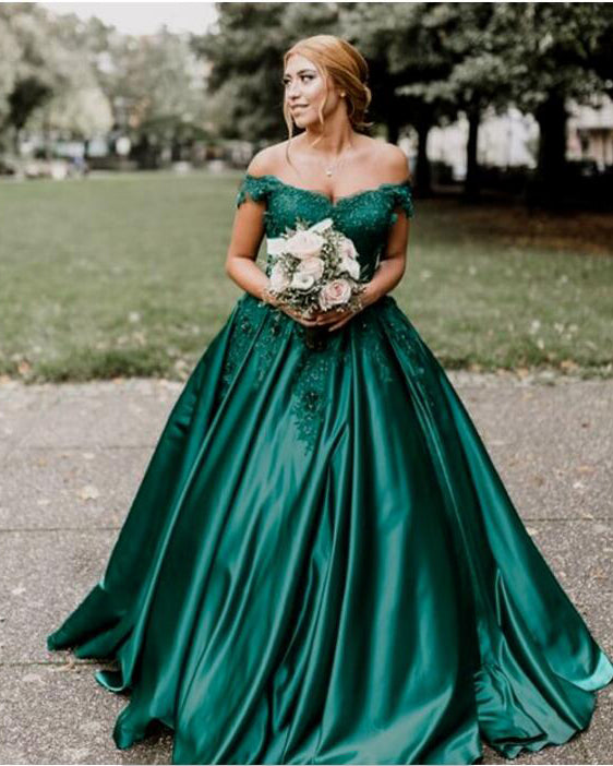 Hunter Green Ball Gown Wedding Dresses Lace WD564