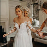 Romantic A Line Long Sleeves Lace Tulle Wedding Dress Robe De Mariee WD0719