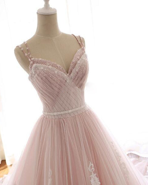 Pink /Ivory Lace Wedding Dress,Girls Sweet 16 Party Prom Gown Quinceanera Dress with Straps PD06238