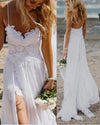 Sexy Flowing Chiffon Lace Slits Lace Boho Bridal Dress White Beach Wedding Dress WD0701