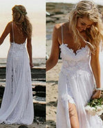 Sexy Flowing Chiffon Lace Slits Lace Boho Bridal Dress White Beach Wedding Dress WD0701