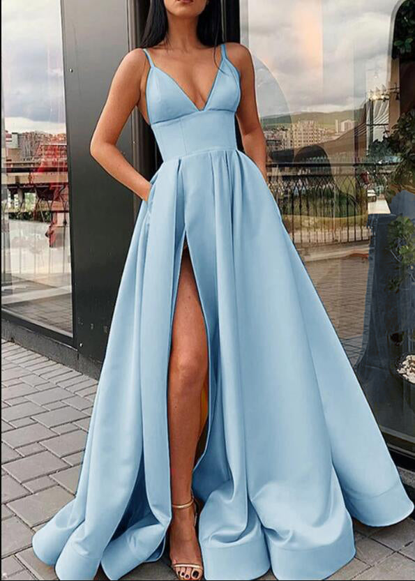 Emerald Green /Baby Blue Sexy A Line Women Formal Prom Gowns with Split PL2144