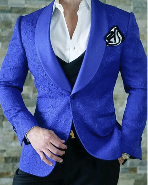 Shawl Lapel Ivory Jacquard Pattern Wedding Suit for Men 2 Pieces